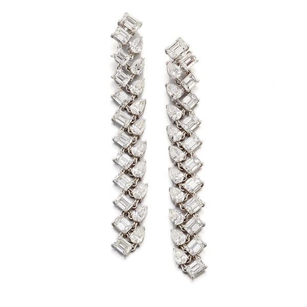 18K  White Gold Diamond Waterfall Drop Earrings